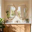 Irregular Wall Mirror, Asymmetrical Gold Bathroom Wavy Mirror