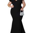 Women's Plus Size Maxi Dress Elegant V-Neck Ruffle Sleeves Bodycon Mermaid Dresses Evening Gown Black 5XL
