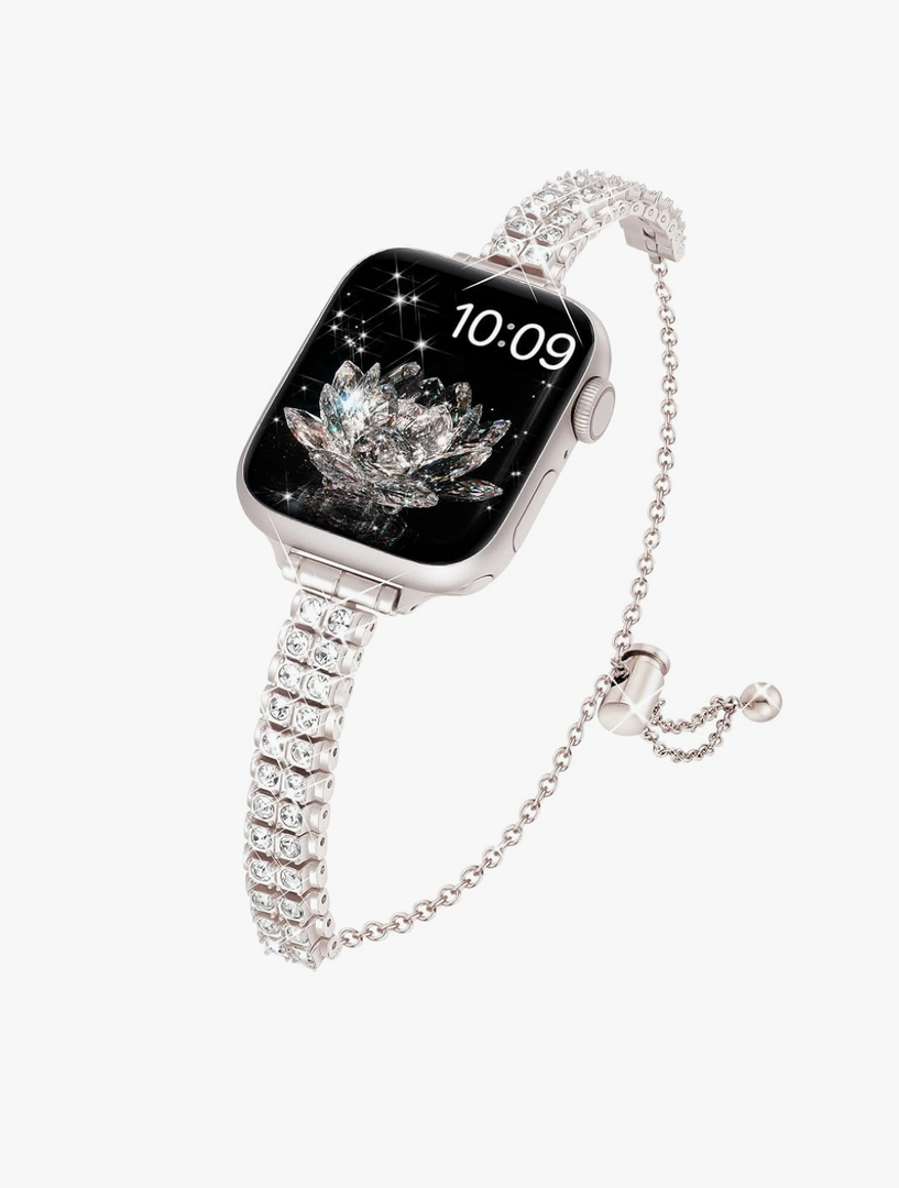 Slim Bling Band Compatible with Apple Watch Bands for Women 38mm 40mm 41mm 42mm 44mm 45mm 46mm 49mm, Dressy Metal Band with Rhinestone for iWatch SE Series 10 9 8 7 6 5 4 3 2 1 Ultra 2, Ultra
