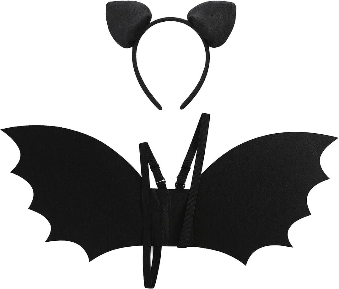 Black Bat Wing and Hair Bow Headband Set for Baby Girls Toddler Costume Dress Up Accessories