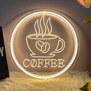Neon Coffee Sign Warm White USB Powered Adjustable Lighting 3D Carved LED Neon Light Wall Decor for Coffee Store Door Window Station Kitchen Beer Shop Home Bar Restaurant Hotel Party Christmas Birthday Gifts for Friends Familys 30CM*30CM (CF01)