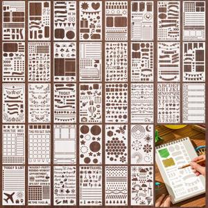 Yazhiji 36 PCS Journal Stencils, Planner Stencils for Junk Journal Notebook Diary Scrapbook DIY Drawing Template Journal Stencil 4x7 Inch