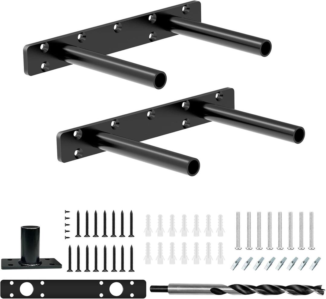 2pcs Floating Shelf Bracket, 10" Heavy Duty Hidden Shelf Brackets Hardware, Solid Steel Support Rods with Tools, Wall Mounting Invisible Floating Shelves Bracket for Kitchen, Living Room
