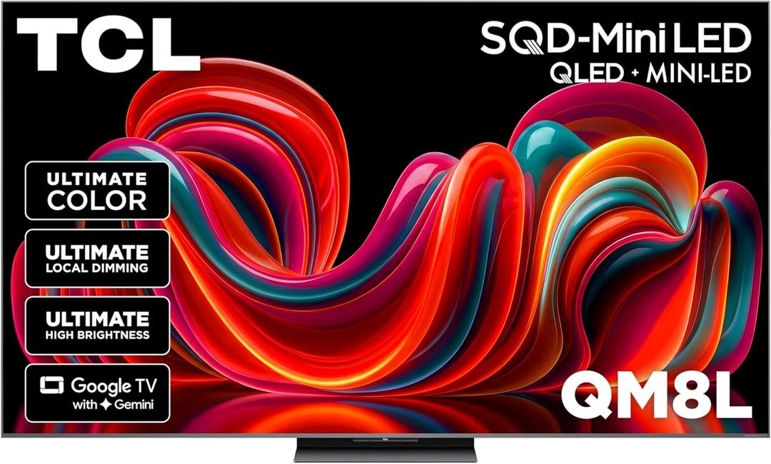 TCL 65 Inch Class QM8L Series | SQD-Mini-LED QLED Smart TV | 65QM8L, 2026 Model | 144Hz | Ultimate Color Brightness & Contrast | Google AI Bang & Olufsen | Voice Control Gaming Streaming Television