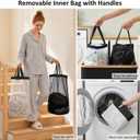 efluky Double Laundry Hamper with Lid and 2 Removable Bags, Black, 170L Dual