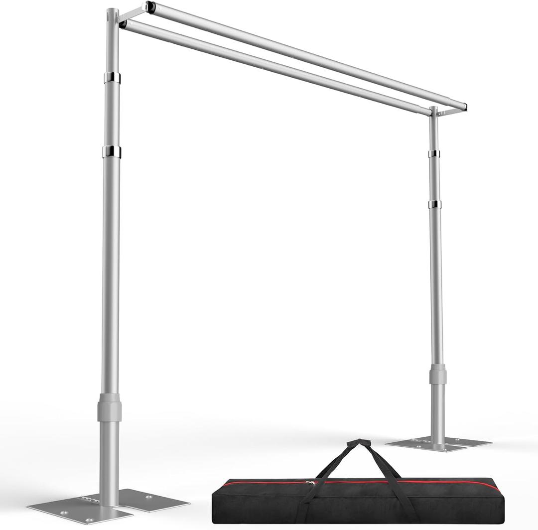 EMART Backdrop Stand Heavy Duty 10x10Ft, Double Crossbar Pipe and Drape Photo Background Support Kit, Adjustable Metal Frame with Flat Base for Wedding Birthday Party Decorations (Silver)