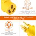 Kanayu 50Amp RV to Stove Adapter NEMA 14-50P to 10-50R, 4 Prong Generator RV 14-50P Male to 3 Prong Stove, Oven 10-50R Adapter Generator Dryer Power Cord Connector(Yellow)
