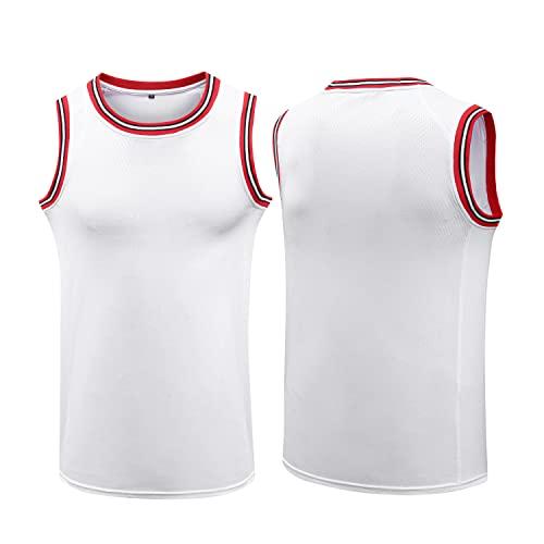 Pack of 2 YWIES Plain Basketball Jersey, Blank Team Uniform, Hip Hop Hipster Short Sleeveless Active Shirts White-red, XL