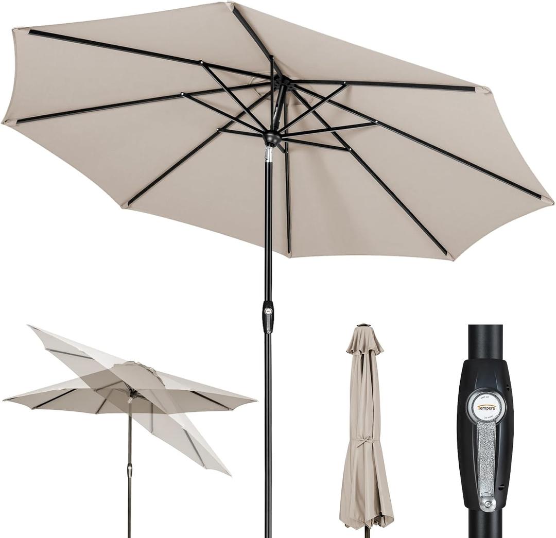 Tempera Patio Market Outdoor Table Umbrella with Auto Tilt and Crank,Large Sun Umbrella with Sturdy Pole&Fade resistant canopy,Easy to set (10FT, Oatmeal)