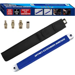 Offset Extension Wrench, Zero Degree Ratchet Extension Set Includes 1/2", 1/4" & 3/8" Drive Adapters, Ideal Universal Ratchet Extensions for Tight Spaces (Blue)