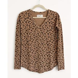 Women's Cheetah Print V Neck Long Sleeved Sweater, 3XL