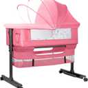 Baby Bassinet, Baby Basinet Bedside Sleeper, Easy to Fold Portable Crib Side Bassinet 2025new Style Girl/boy bassinets (Pink)