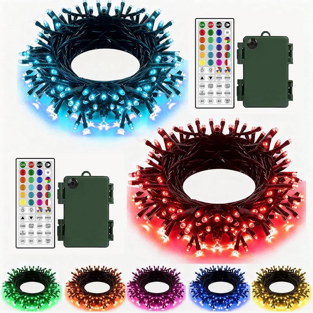 Solhice 2 Pack 16ft Battery Operated Christmas Lights Color Changing with Remote, Each 40 LEDs Mini Fairy Light, Twinkle String Lights for Outdoor Indoor Bedroom Garden Decor