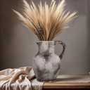 Rustic Ceramic Farmhouse Vase Home Decor with Handle, Vintage Pottery Terracotta Pampas Grass Vases for Dinning Table Centerpieces Kitchen Living Room Mantel Barn Entryway- 8 Inch