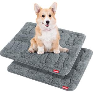 Dog Bed Crate Mat(24" X 19") 2 Pack, Soft Plush Dog Bed Pad Machine Washable Crate Pad, Grey