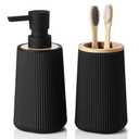 YAUKPH Bathroom Accessories Set 2 Piece Soap Dispenser and Toothbrush Holder for Bathroom Countertop Striped Black and Bamboo