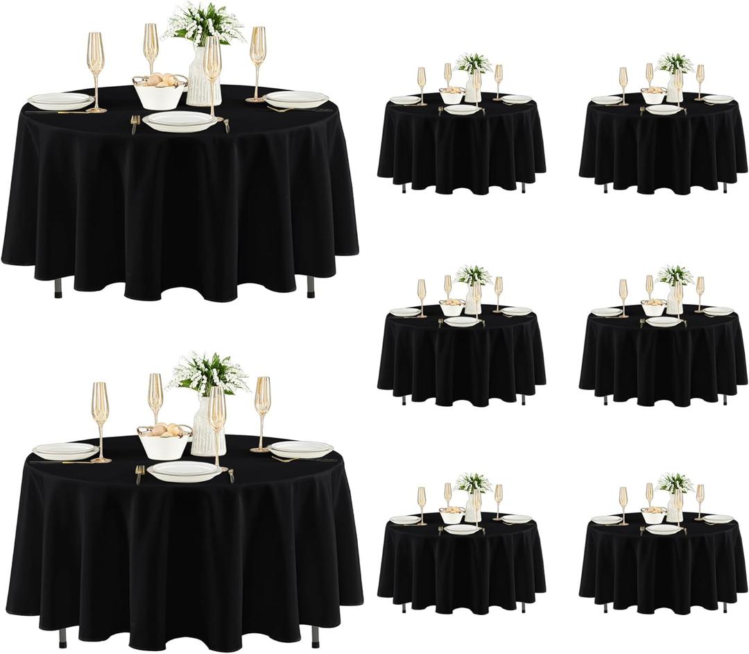 Fitable 8 Pack Round Tablecloths: Stain Resistant Wrinkle Free Circle Table Clothes, Washable Reusable Polyester Table Covers for Wedding Party Birthday Banquet Reception(Black, 84 Inch)