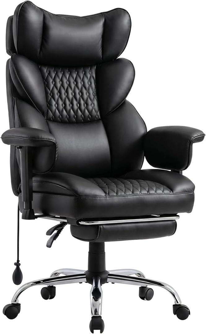 Big and Tall Office Chair 400LBS, Ergonomic Executive Desk Chair with Lumbar Support for Back Pain, High Back Reclining Computer Chair with Footrest, Heavy Duty Home Office Gaming Chair for Adults
