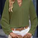 Work Blouses for Women Long Sleeve V Neck Tunic Tops for Women Loose Fit Dressy Womens Blouses Fashion Green L (L)