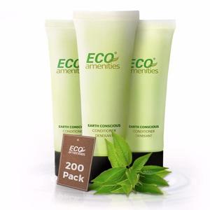 ECO AMENITIES Travel Size Conditioner - 100 PACK, 30mL, 1 oz Hotel Conditioner Bulk Supplies for Guests - Green Tea Scent Eco Conditioner, Mini Conditioner with Flip Cap, Clear Container