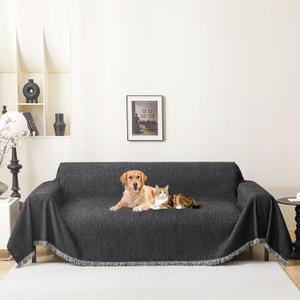 MEETSKY Sectional Couch Covers for 3 Cushion Sofa Pet Friendly, Washable Sofa Cover Chenille Black Couch Slipcover for Sectional Sofa, Thick Couch Protector Covers for Dogs Pets, 91" x 134"
