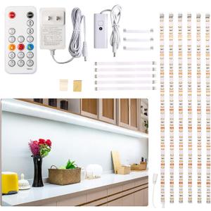 WOBANE Under Counter Light, Dimmable LED Under Cabinet Lighting, 6 PCS LED Strip Light Bars with Remote Control for Kitchen,Shelf,Pantry,Showcase,Desk,Cupboard 6000K White, Timing, 16W 1500LM,9.8 ft