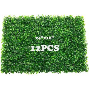 12 Pieces 24"x 16" Grass Wall Panels, Boxwood Hedge Wall Panels, Artificial Grass Backdrop Wall, Privacy Hedge Screen UV Protected for Outdoor, Indoor, Garden, Fence, Backyard and Decor (12pcs) (24*16inch)