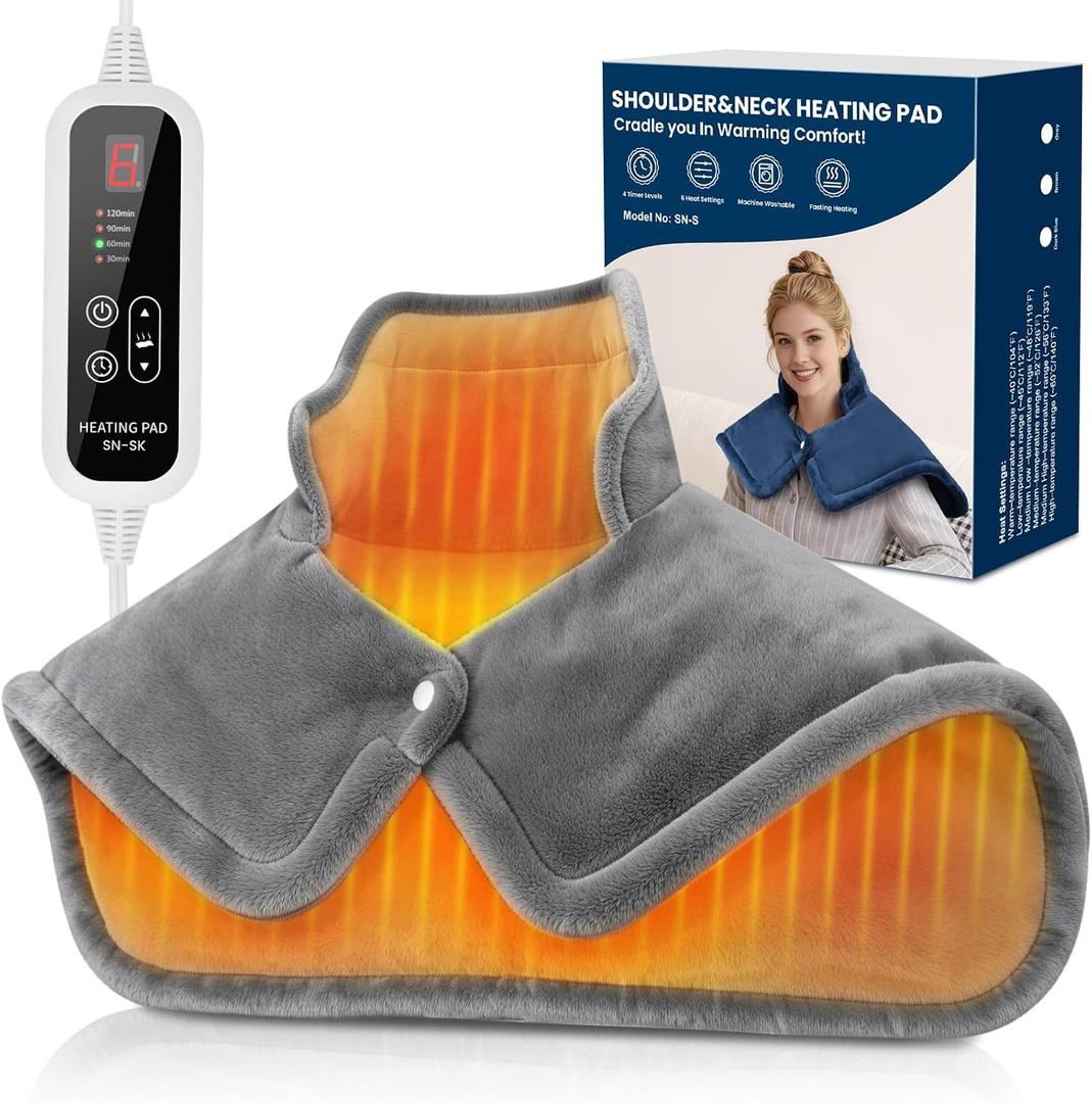 Heating Pads for Neck and Shoulders and Back, Neck Heating Pad with 6 Heat Options 4 Auto-Off Timer, Gifts for Mom Women Christmas Birthday