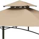 Grill Gazebo Replacement Canopy Top Cover 58 Double Tiered BBQ Roof ONLY FIT for Gazebo Model L-GG001PST-F (Beige)