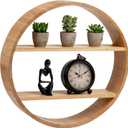 Mind Reader Circular Floating Shelves, Wall Decor, Accent Shelf, Office, Bathroom, Bamboo, 18" L x 4" W x 18" H, Brown