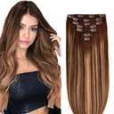 PARAHAIR Clip in Hair Extensions, 100% Real Human Hair 18 inch 70g 7pcs Medium Brown & Dark Blonde Mixed, Double Weft Straight Natural Remy Hair Extensions with 16clips #4/27