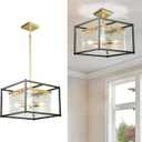 IKK Modern Semi Flush Mount Close to Ceiling Light for Dining Rooms, Black L15 Elegant Textured Glass Chandeliers, Farmhouse Chandelier Light Fixture for Kitchen Island, Living Room, Foyer. E12*4.