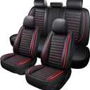 MINGBRON Leather Car Seat Covers Full Set, Universal Faux Leather Car Seat Covers 5 Seats, Automotive Seat Covers for Most Sedans SUVs Trucks, Front and Rear Seat Covers,Wine Red