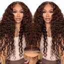 Glueless Curly Wigs Human Hair 7x5 Wear and Go Wig Human Hair Pre Plucked Pre Cut Black Deep Wave Closure Lace Front Wigs Human 12a 220% Density Loose Curly Wig Bleached Knots for Women 28 Inch
