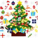 UMEELR 3.3FT Felt Christmas Tree Wall Hanging Decor with 31 Xmas Ornaments & Lights, Montessori Felt Velcro Christmas Tree Holiday Decor for Home, Door, Christmas Party, Xmas Gift