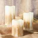 Immeiscent 3 Pack Wheat Flickering Candles, Fall Decor Flameless Candles, Farm House Realistic Pillar Candle with Remote&Timer for Havest Celebration, Fall Decor, Home, Party