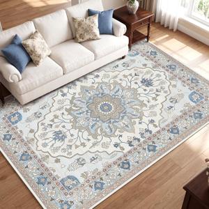 Washable Area Rug 8x10, Vintage Floral Carpet