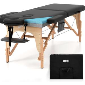 KCC Memory Foam Massage Table Premium Portable Foldable Massage Bed Height Adjustable, 84 Inches Long 28 Inchs Wide Home Salon Spa Bed Tattoo Table with Accessories &Carrying Case, Easy Set Up, Wooden Leg