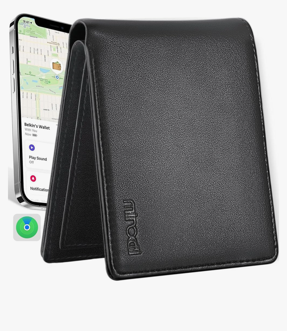 Wallet for Men Upgrade Replacement for AirTag Wallet Built-in Find My Real Time Tracker, RFID Blocking Classic Leather Bifold Stylish Mens Wallet with ID Window 6 Credit Card Holder Coin Pocket