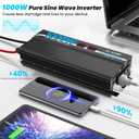 OLTEANP 1000W Pure Sine Wave Power Inverter with 2 AC Outlets, 2 USB Ports, LCD Display, 12V to 110V Car & Home Inverter for Vehicles, Laptop