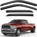 Outside-Mount Window Rain Guards Fit for Dodge Ram 1500 2009-2024/2010-2025 Ram 2500 & 3500, Extra Durable Window Visors Wind Deflector Dark Smoke Vent Shades Car Tape-on with Thicker 4PCS