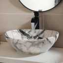 24 Inch Ceramic Bathroom Vessel Sink Above Counter with Faucet and Drain Combo, Black Rectangle Sink Bowl for Vanity