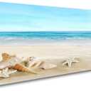 DZL Art S73950 Beach Picture Decor Ocean Painting Canvas Wall Art Prints of Starfish and Seashell on Sandy Seaside Ready to Hang for Living Room Bedroom Office Wall Decor Home Decoration