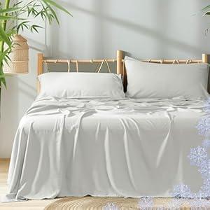 PHF Cooling Sheets Set King Size, 4 PCS 80% Viscose from Bamboo and 20% Linen Breathable & Soft Bed Sheets for Hot Sleeplers, Deep Pocket Up to 16" Bedding Sheets, Silver