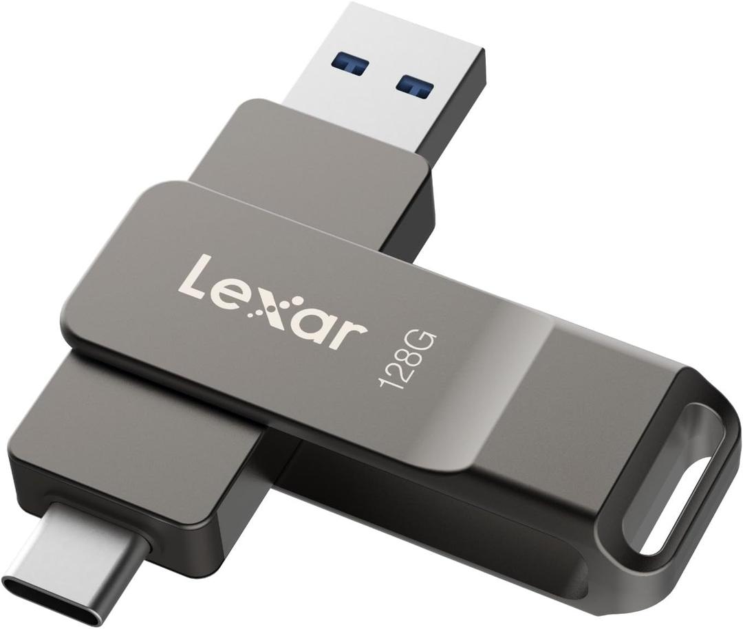 Lexar D40E 128GB Dual USB 3.2 Gen 1 Type-C Jump Drive, USB-C Flash Metal Housing Swivel Design Thumb Drive (Titanium Grey)