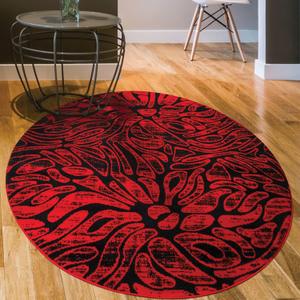 Antep Rugs Floral 5x5 Abstract Indoor Round Area Rug Siesta (Red Black, 5'3" Round)