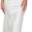 Phicia Summer Satin Spaghetti Strap V Neck Midi Dresses for Women Wedding Guest Elegant Flower Backless Cocktail Formal Dress (X-Large, White)