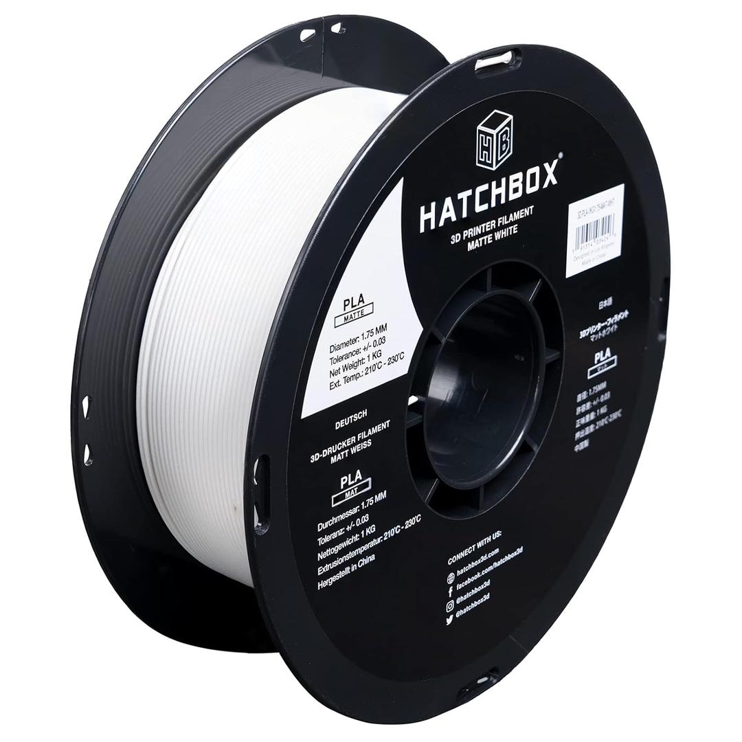 HATCHBOX Matte PLA 3D Printer Filament, Dimensional Accuracy +/- 0.03 mm, 1 kg Spool, 1.75 mm, White
