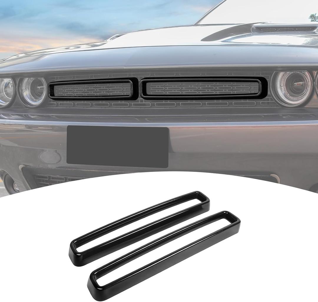for Challenger Front Grill Mesh Grille Inserts Trim Cover Black Compatible with Dodge Challenger 2015-2023 Black Exterior Accessories, 2pcs