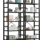 DUMOS 5 Tier Book Shelf Tall Modern Bookcase Set of 2 for Books, CDs, Movies, Storage and Organization Bookshelf Industrial Home Decor for Bedroom Office Kitchen Living Room, Black